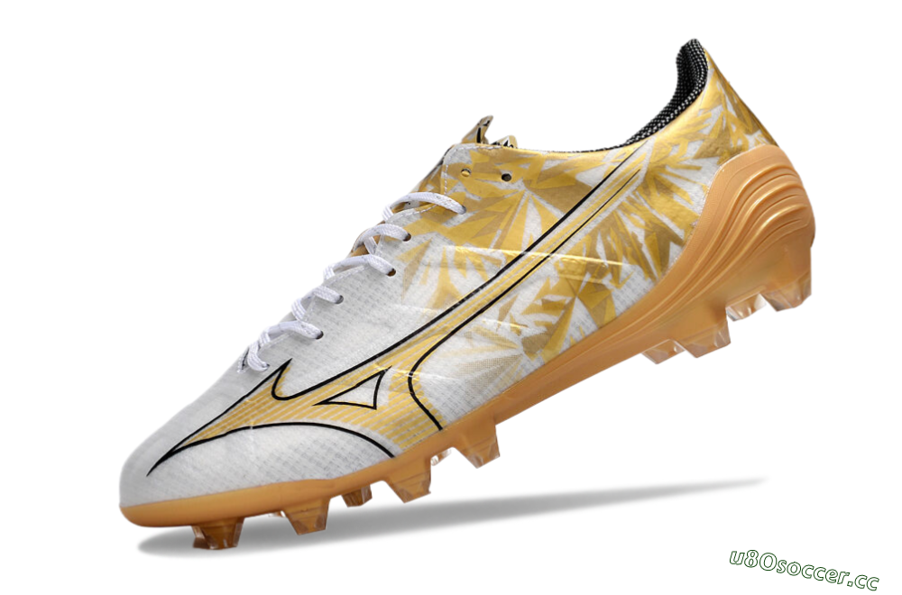Men's Mizuno Morelia Alpha Made in Japan FG Firm Ground Low-Tops Football Boots - White/Gold/Black 5