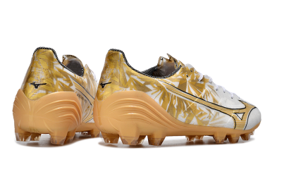 Men's Mizuno Morelia Alpha Made in Japan FG Firm Ground Low-Tops Football Boots - White/Gold/Black