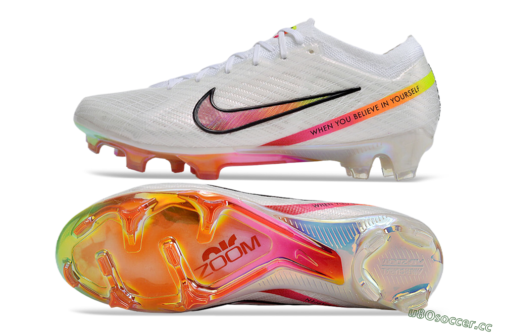 Unisex Nike Air Zoom Mercurial Vapor 15 Elite FG Firm Ground Low-Tops Football Boots - White/Pink/Black/Yellow/Gold 1
