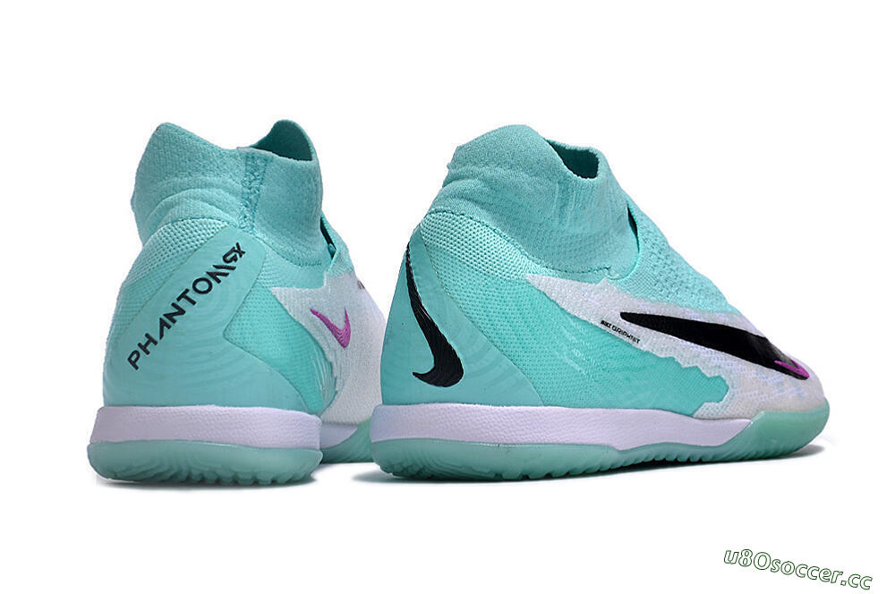 Men's Nike Phantom GX Elite DF Link IC Indoor & Futsal High-Tops Football Shoes - White/Jade/Black/Purple 6