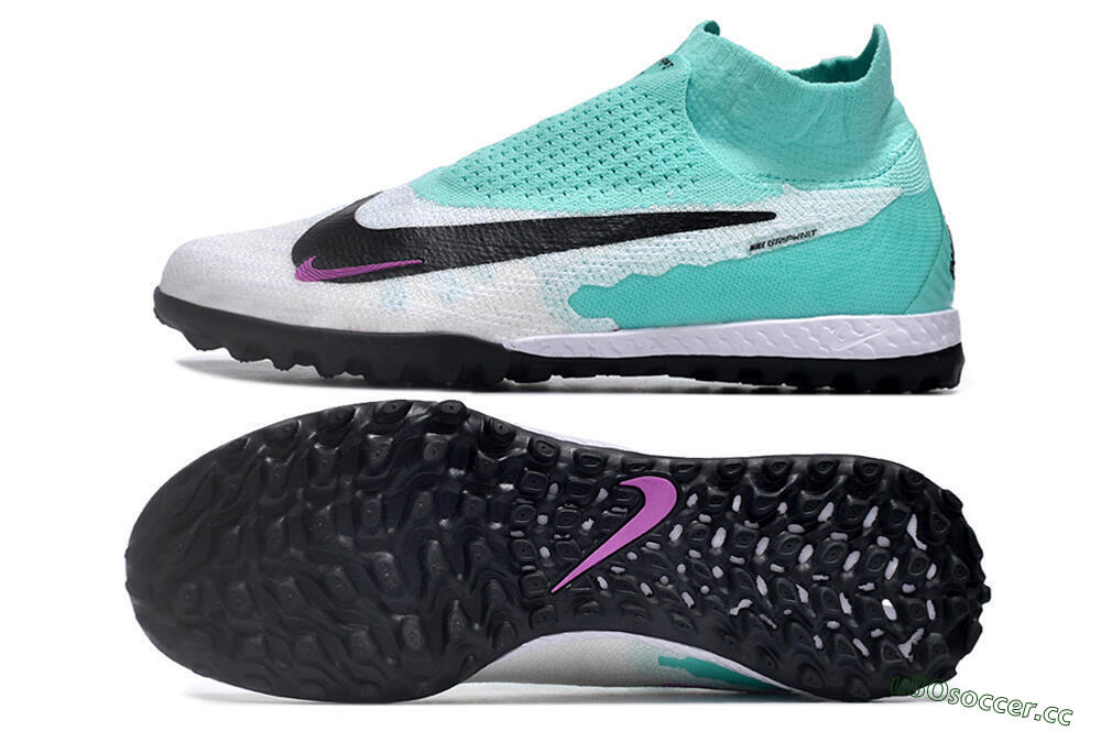 Men's Nike Phantom GX Elite DF Link TF Artificial Turf High-Tops Football Shoes - White/Jade/Black/Purple 1