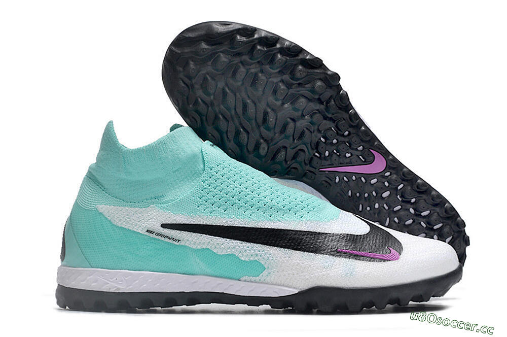 Men's Nike Phantom GX Elite DF Link TF Artificial Turf High-Tops Football Shoes - White/Jade/Black/Purple 2