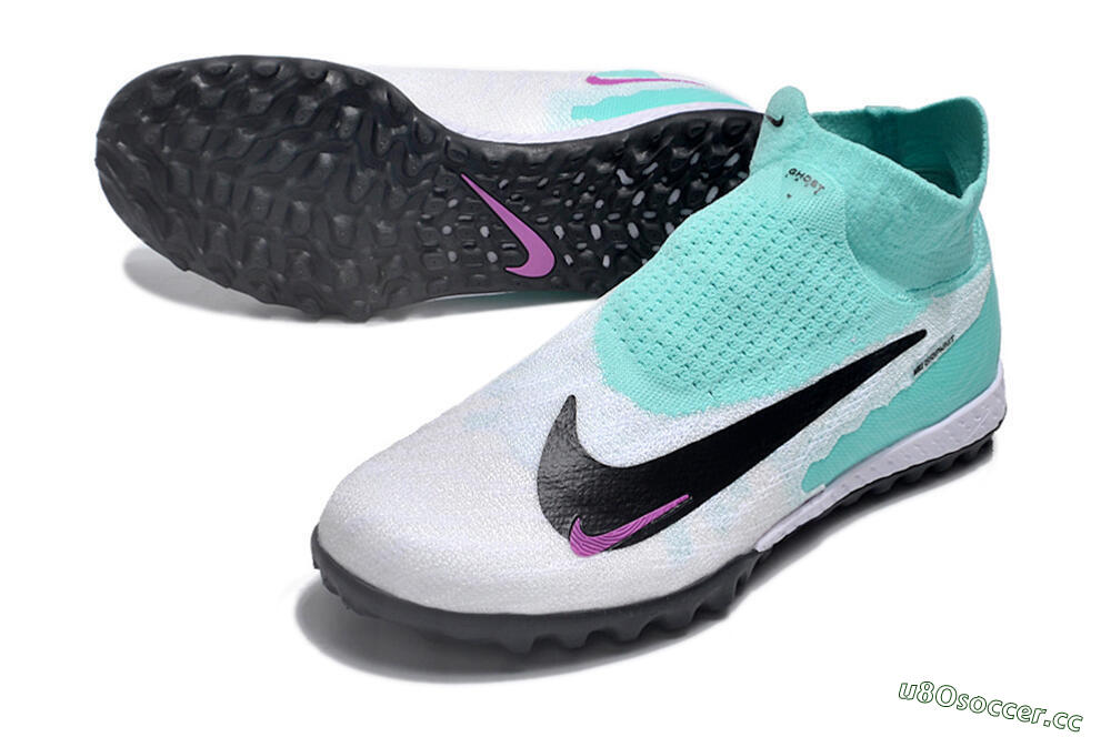 Men's Nike Phantom GX Elite DF Link TF Artificial Turf High-Tops Football Shoes - White/Jade/Black/Purple 3