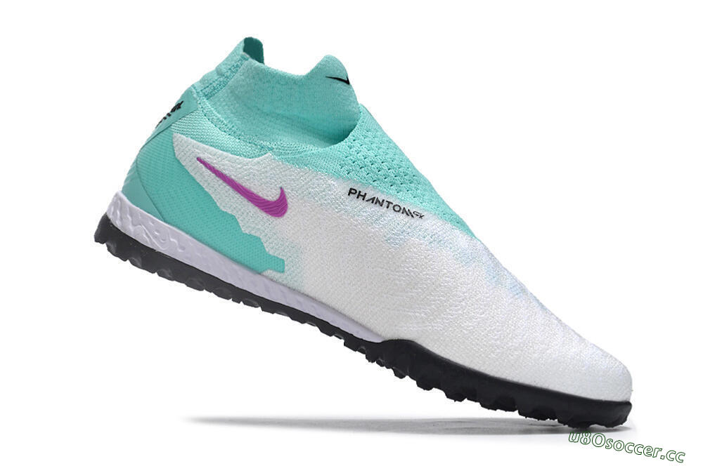 Men's Nike Phantom GX Elite DF Link TF Artificial Turf High-Tops Football Shoes - White/Jade/Black/Purple 4