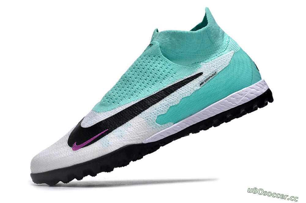 Men's Nike Phantom GX Elite DF Link TF Artificial Turf High-Tops Football Shoes - White/Jade/Black/Purple 5