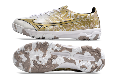 Men's Mizuno Morelia Alpha Made in Japan TF Artificial Turf Low-Tops Football Shoes - White/Black/Gold