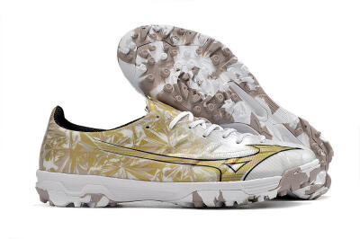 Men's Mizuno Morelia Alpha Made in Japan TF Artificial Turf Low-Tops Football Shoes - White/Black/Gold