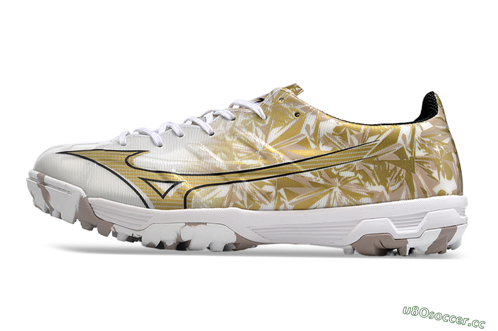 Men's Mizuno Morelia Alpha Made in Japan TF Artificial Turf Low-Tops Football Shoes - White/Black/Gold 0