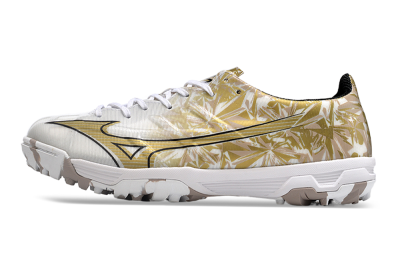 Men's Mizuno Morelia Alpha Made in Japan TF Artificial Turf Low-Tops Football Shoes - White/Black/Gold