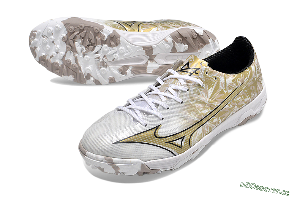Men's Mizuno Morelia Alpha Made in Japan TF Artificial Turf Low-Tops Football Shoes - White/Black/Gold 3