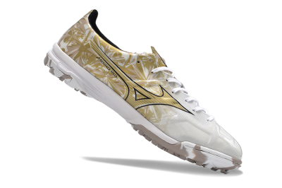 Men's Mizuno Morelia Alpha Made in Japan TF Artificial Turf Low-Tops Football Shoes - White/Black/Gold