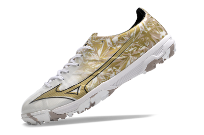 Men's Mizuno Morelia Alpha Made in Japan TF Artificial Turf Low-Tops Football Shoes - White/Black/Gold