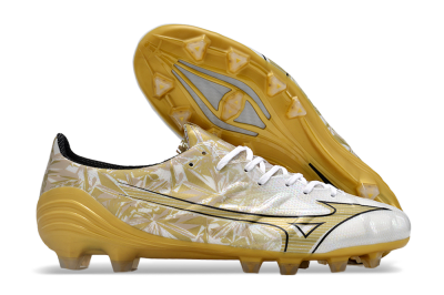 Men's Mizuno Morelia Alpha Made in Japan FG Firm Ground Low-Tops Football Boots - White/Black/Gold