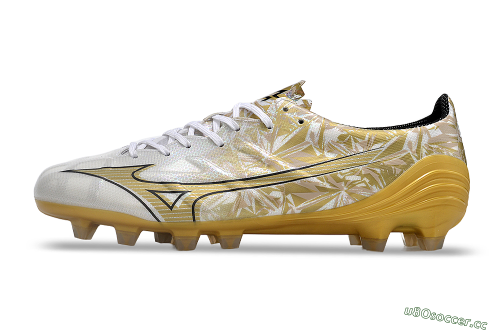 Men's Mizuno Morelia Alpha Made in Japan FG Firm Ground Low-Tops Football Boots - White/Black/Gold 0