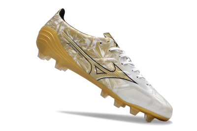 Men's Mizuno Morelia Alpha Made in Japan FG Firm Ground Low-Tops Football Boots - White/Black/Gold