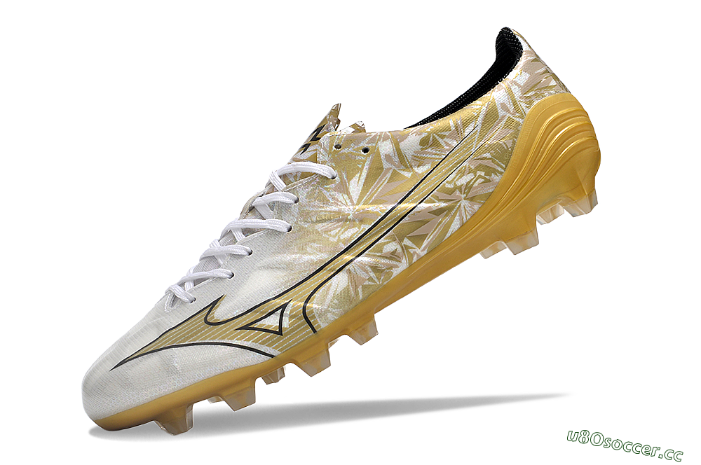 Men's Mizuno Morelia Alpha Made in Japan FG Firm Ground Low-Tops Football Boots - White/Black/Gold 5