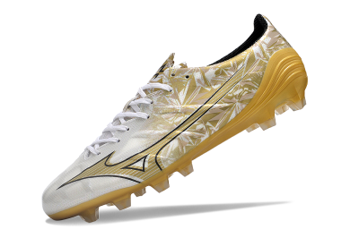Men's Mizuno Morelia Alpha Made in Japan FG Firm Ground Low-Tops Football Boots - White/Black/Gold
