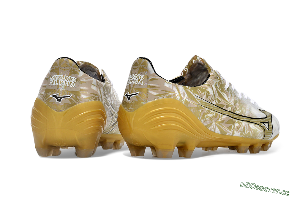 Men's Mizuno Morelia Alpha Made in Japan FG Firm Ground Low-Tops Football Boots - White/Black/Gold 6