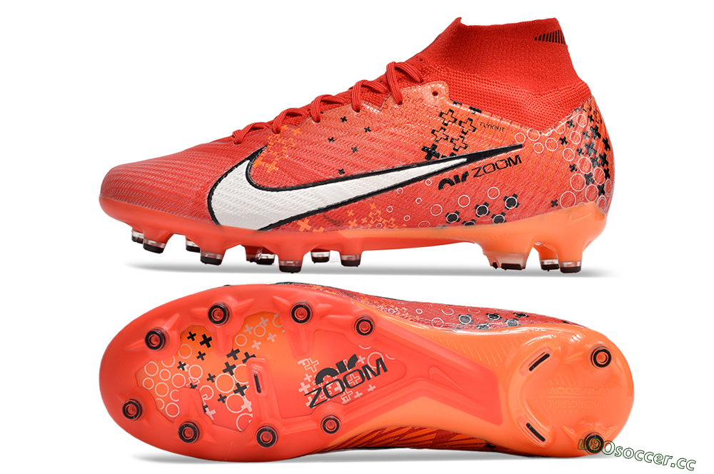 Men's Nike Air Zoom Mercurial Superfly 9 Elite AG Artificial Grass High-Tops Football Boots - Red/White/Black 1