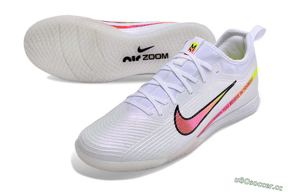 Men's Nike Air Zoom Mercurial Vapor 15 Pro IC Indoor & Futsal Low-Tops Football Shoes - White/Pink/Black/Yellow 3