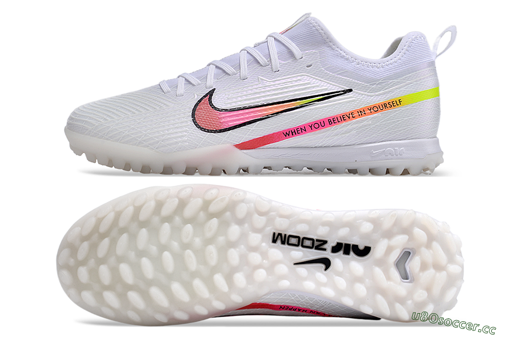 Men's Nike Air Zoom Mercurial Vapor 15 Pro TF Artificial Turf Low-Tops Football Shoes - White/Pink/Black/Yellow 1