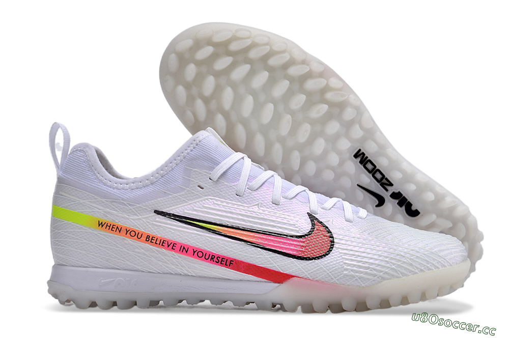 Men's Nike Air Zoom Mercurial Vapor 15 Pro TF Artificial Turf Low-Tops Football Shoes - White/Pink/Black/Yellow 2