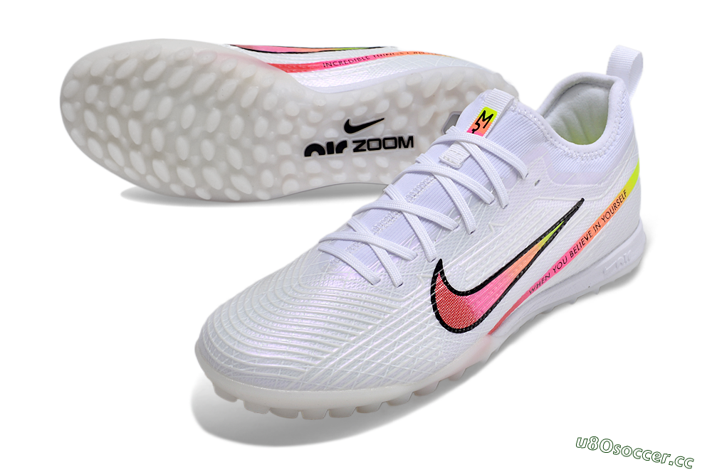 Men's Nike Air Zoom Mercurial Vapor 15 Pro TF Artificial Turf Low-Tops Football Shoes - White/Pink/Black/Yellow 3