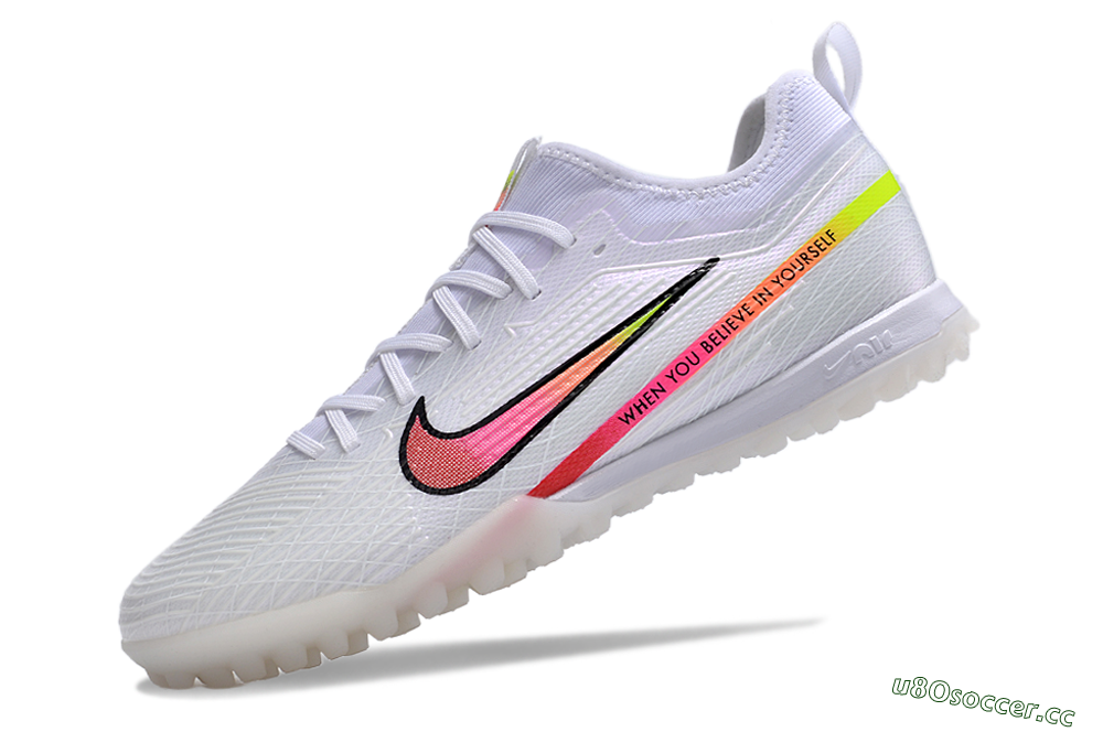 Men's Nike Air Zoom Mercurial Vapor 15 Pro TF Artificial Turf Low-Tops Football Shoes - White/Pink/Black/Yellow 5