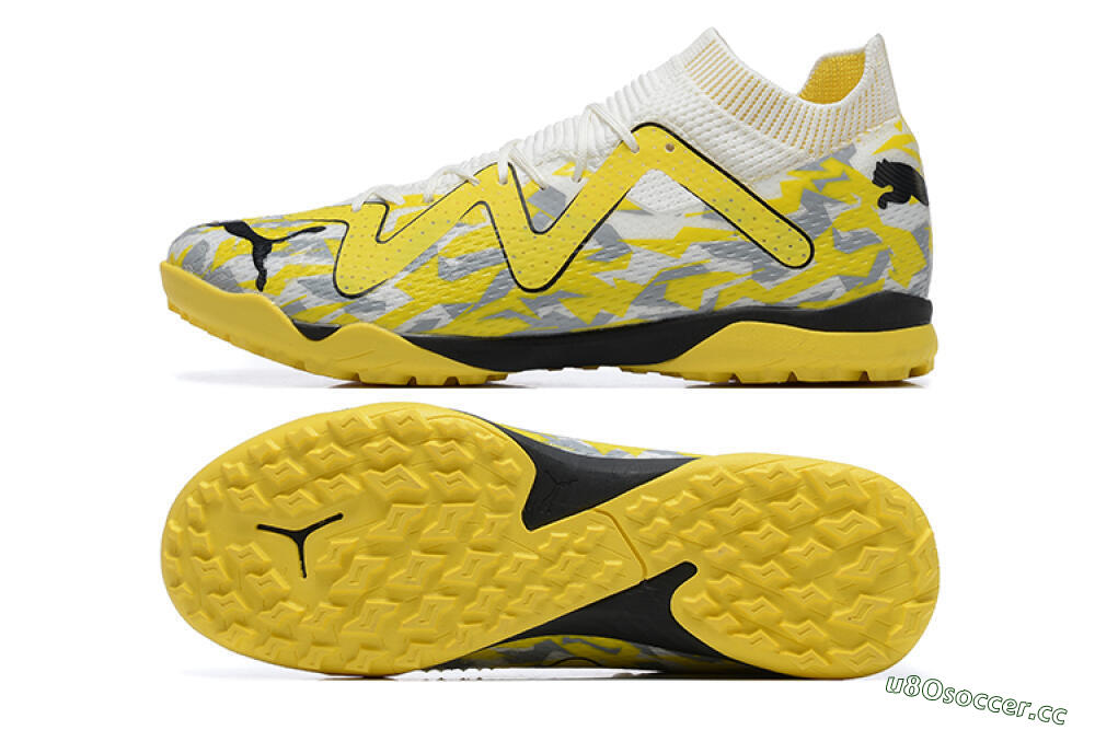 Men's Puma Future Ultimate TF Artificial Turf Low-Tops Football Shoes - White/Yellow/Black/Grey 1