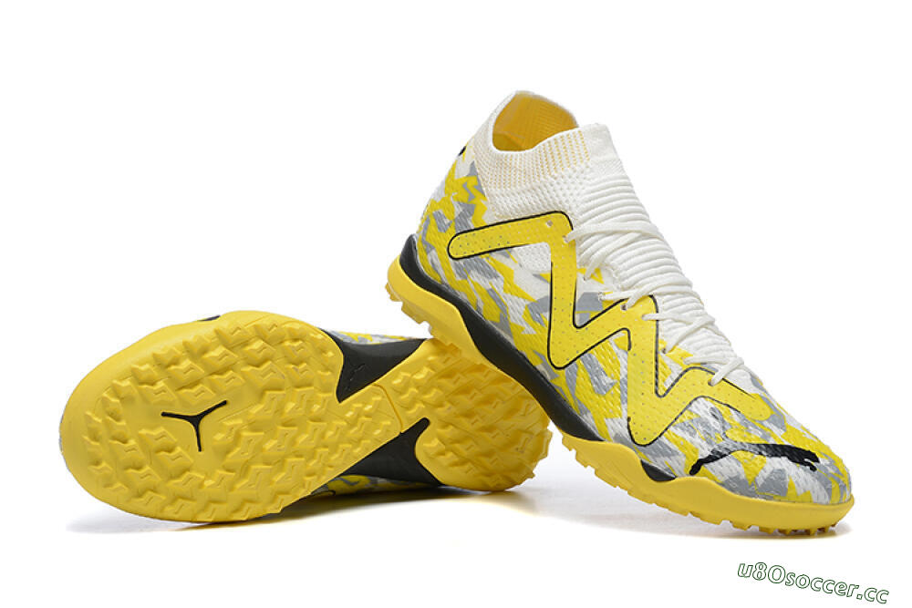 Men's Puma Future Ultimate TF Artificial Turf Low-Tops Football Shoes - White/Yellow/Black/Grey 4