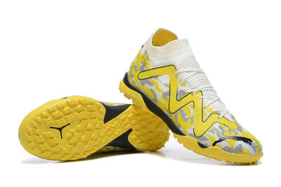 Men's Puma Future Ultimate TF Artificial Turf Low-Tops Football Shoes - White/Yellow/Black/Grey