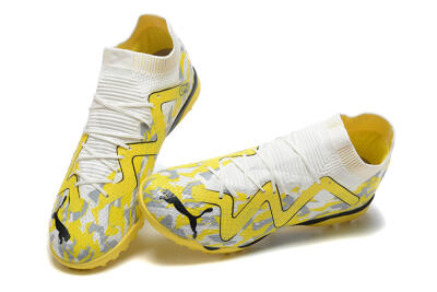 Men's Puma Future Ultimate TF Artificial Turf Low-Tops Football Shoes - White/Yellow/Black/Grey