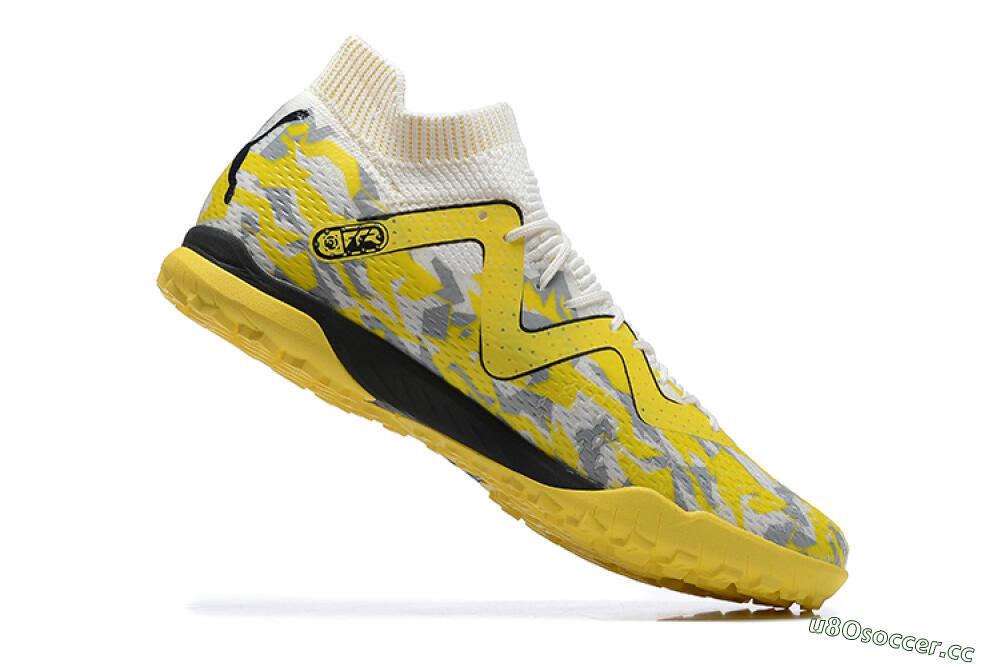 Men's Puma Future Ultimate TF Artificial Turf Low-Tops Football Shoes - White/Yellow/Black/Grey 7