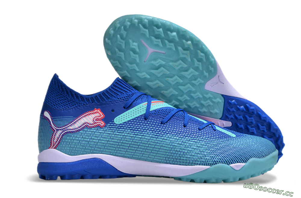 Men's Puma Future Ultimate TF Artificial Turf Low-Tops Football Shoes - Blue/Jade/Red 2