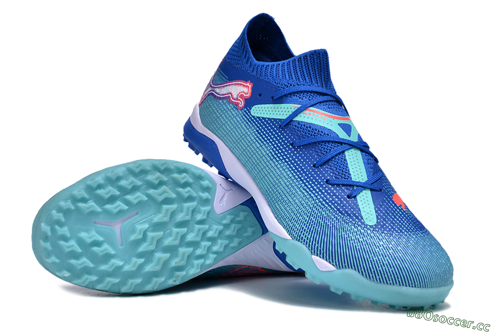 Men's Puma Future Ultimate TF Artificial Turf Low-Tops Football Shoes - Blue/Jade/Red 3