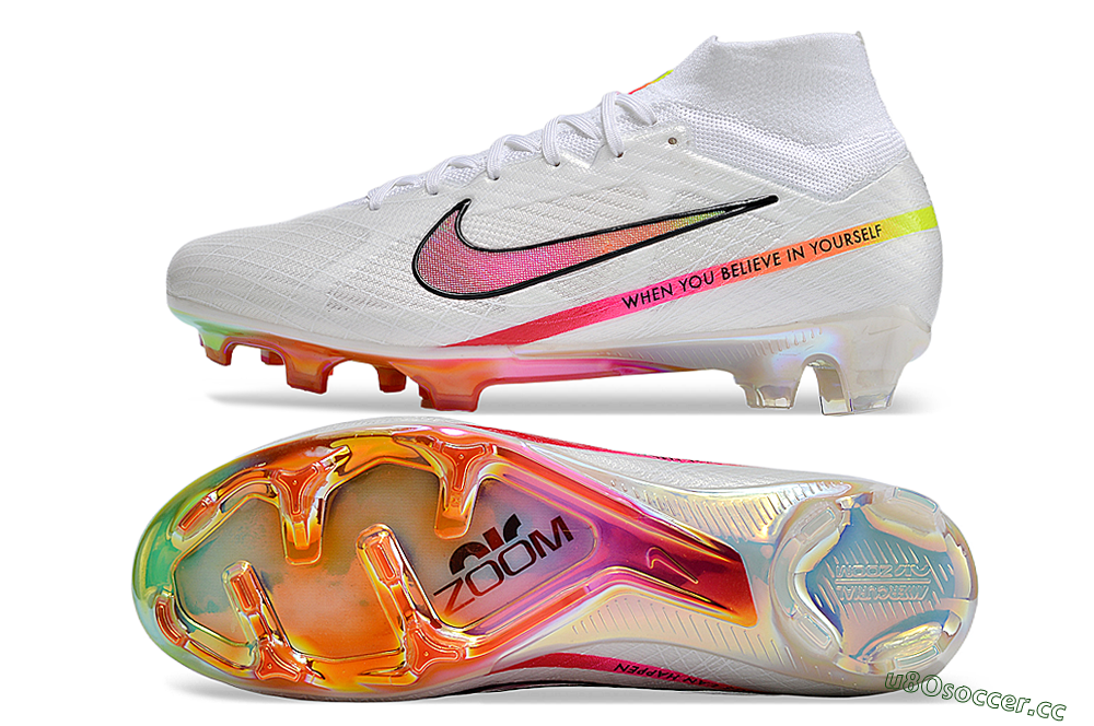 Unisex Nike Air Zoom Mercurial Superfly 9 Elite FG Firm Ground High-Tops Football Boots - White/Pink/Black/Yellow/Gold 1