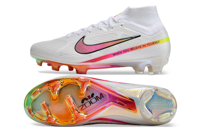 Unisex Nike Air Zoom Mercurial Superfly 9 Elite FG Firm Ground High-Tops Football Boots - White/Pink/Black/Yellow/Gold
