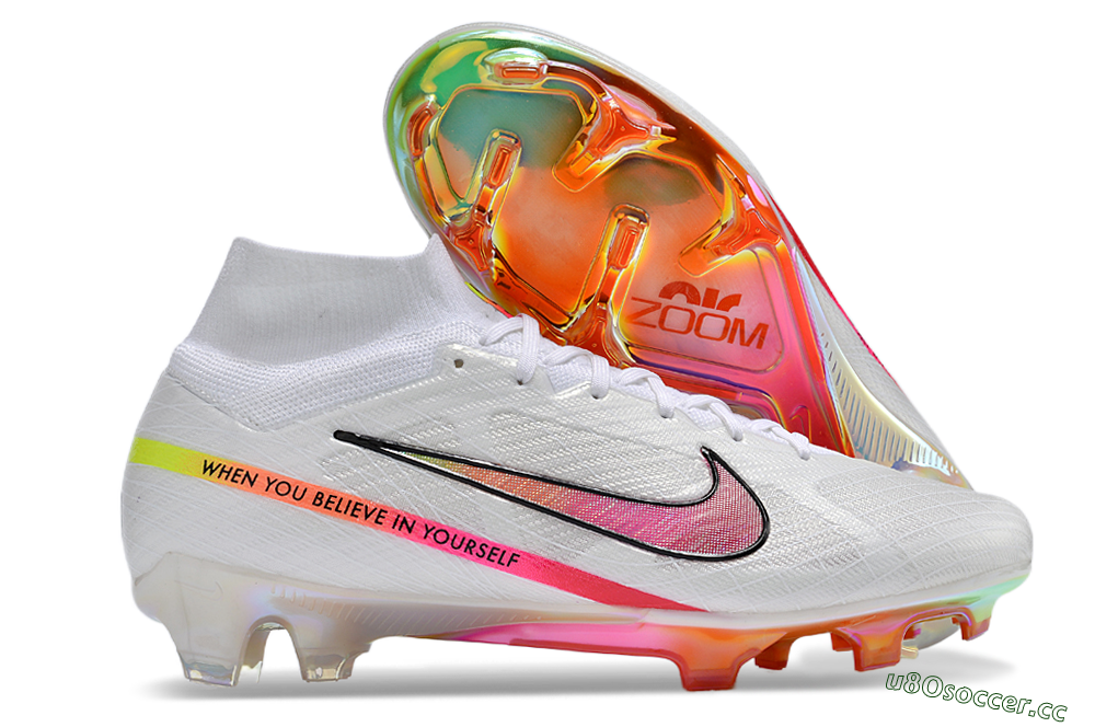 Unisex Nike Air Zoom Mercurial Superfly 9 Elite FG Firm Ground High-Tops Football Boots - White/Pink/Black/Yellow/Gold 2
