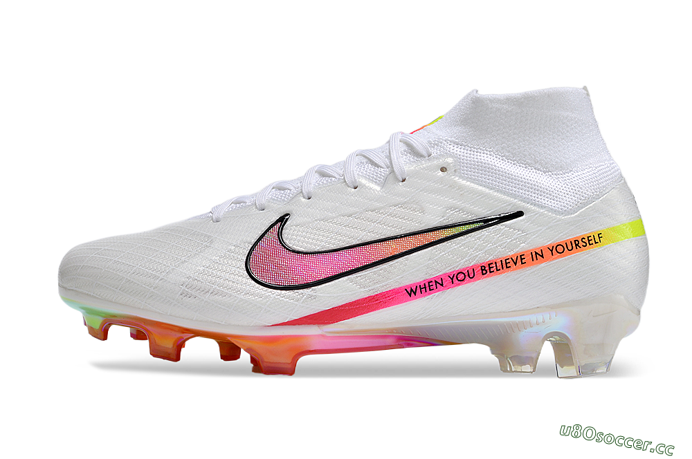 Unisex Nike Air Zoom Mercurial Superfly 9 Elite FG Firm Ground High-Tops Football Boots - White/Pink/Black/Yellow/Gold 0