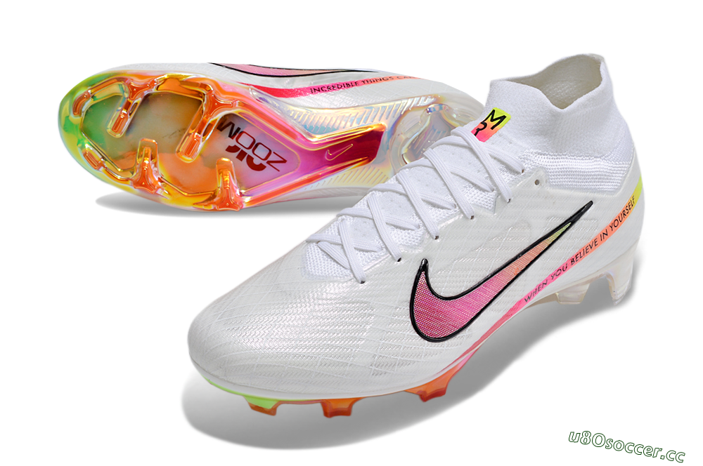 Unisex Nike Air Zoom Mercurial Superfly 9 Elite FG Firm Ground High-Tops Football Boots - White/Pink/Black/Yellow/Gold 3