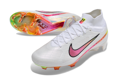 Unisex Nike Air Zoom Mercurial Superfly 9 Elite FG Firm Ground High-Tops Football Boots - White/Pink/Black/Yellow/Gold