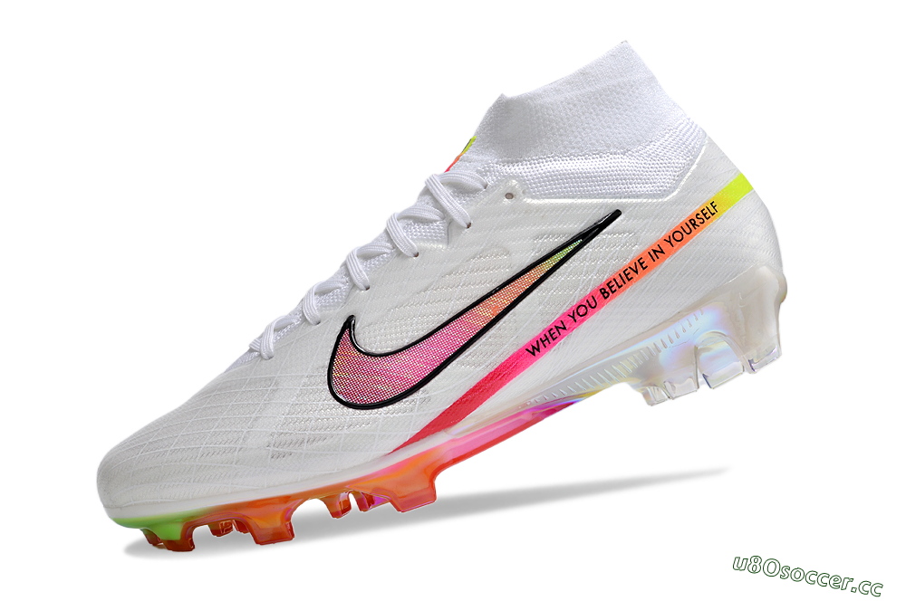 Unisex Nike Air Zoom Mercurial Superfly 9 Elite FG Firm Ground High-Tops Football Boots - White/Pink/Black/Yellow/Gold 5