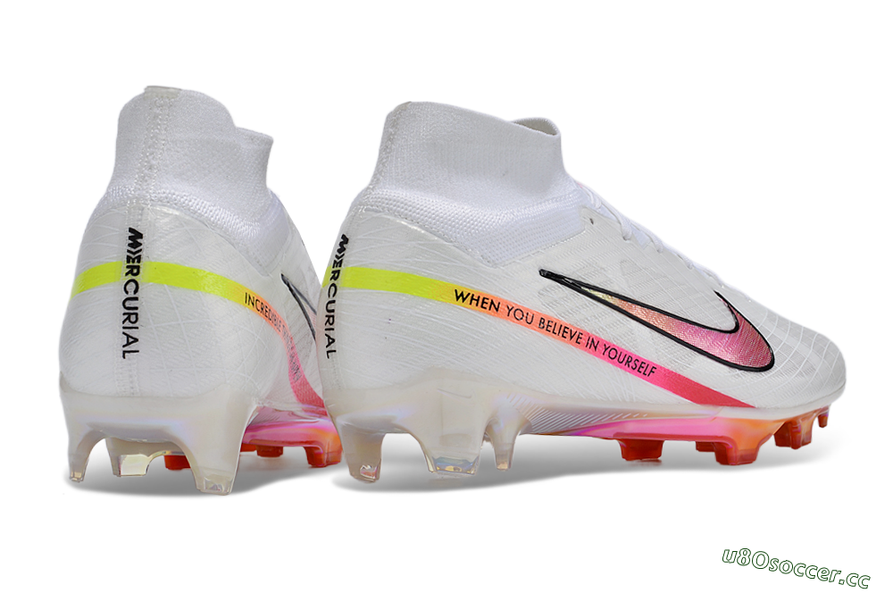 Unisex Nike Air Zoom Mercurial Superfly 9 Elite FG Firm Ground High-Tops Football Boots - White/Pink/Black/Yellow/Gold 6