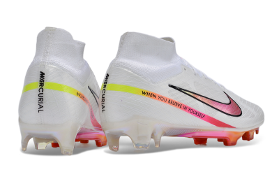 Unisex Nike Air Zoom Mercurial Superfly 9 Elite FG Firm Ground High-Tops Football Boots - White/Pink/Black/Yellow/Gold
