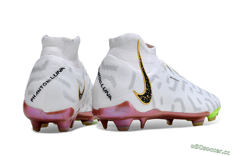 Men's Nike Phantom Luna Elite NU FG Firm Ground High-Tops Football Boots - White/Gold/Black 6