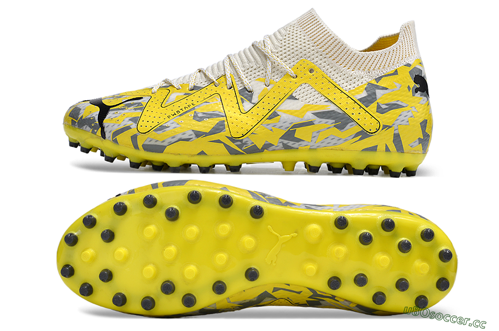 Men's Puma Future Ultimate MG Multi Ground Low-Tops Football Boots - White/Yellow/Black/Grey 1