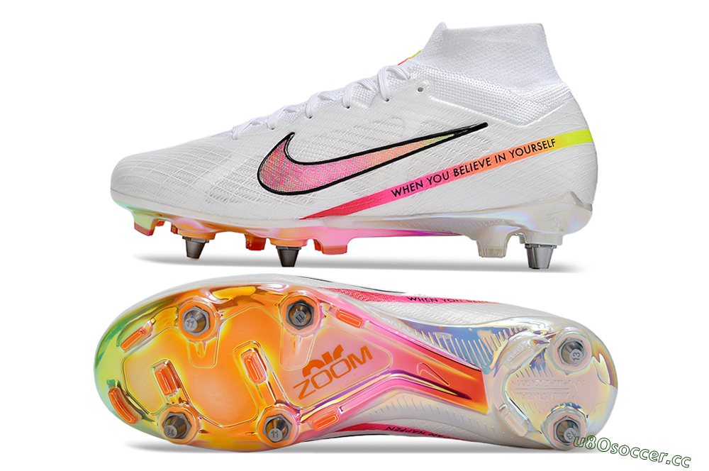 Men's Nike Air Zoom Mercurial Superfly 9 Elite SG Soft Ground High-Tops Football Boots - White/Pink/Black/Yellow/Gold 1