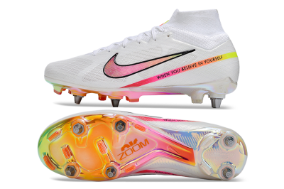 Men's Nike Air Zoom Mercurial Superfly 9 Elite SG Soft Ground High-Tops Football Boots - White/Pink/Black/Yellow/Gold