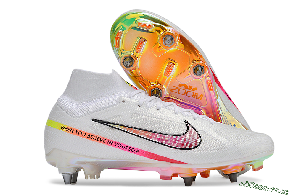 Men's Nike Air Zoom Mercurial Superfly 9 Elite SG Soft Ground High-Tops Football Boots - White/Pink/Black/Yellow/Gold 2