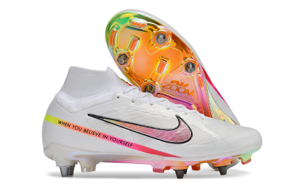Men's Nike Air Zoom Mercurial Superfly 9 Elite SG Soft Ground High-Tops Football Boots - White/Pink/Black/Yellow/Gold